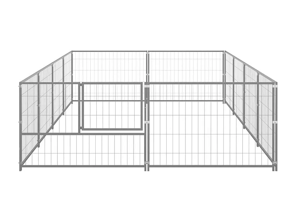 Cuccia da esterno gabbia per cani parco animali argento 8 m² acciaio 02_0000302