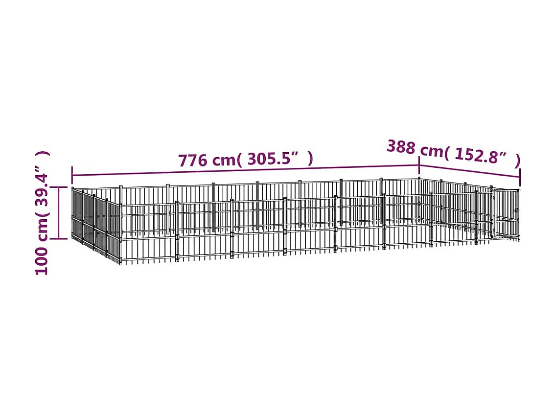 Chenil cage enclos pac noire 776 x 388 x 100 cm 02_0041834
