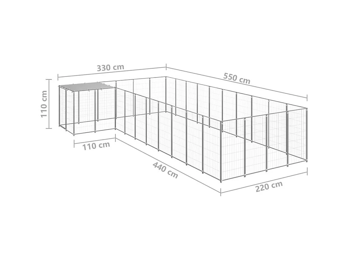 Chenil extérieur cage enclos argenté 330 x 550 x 110 cm 02_0000238