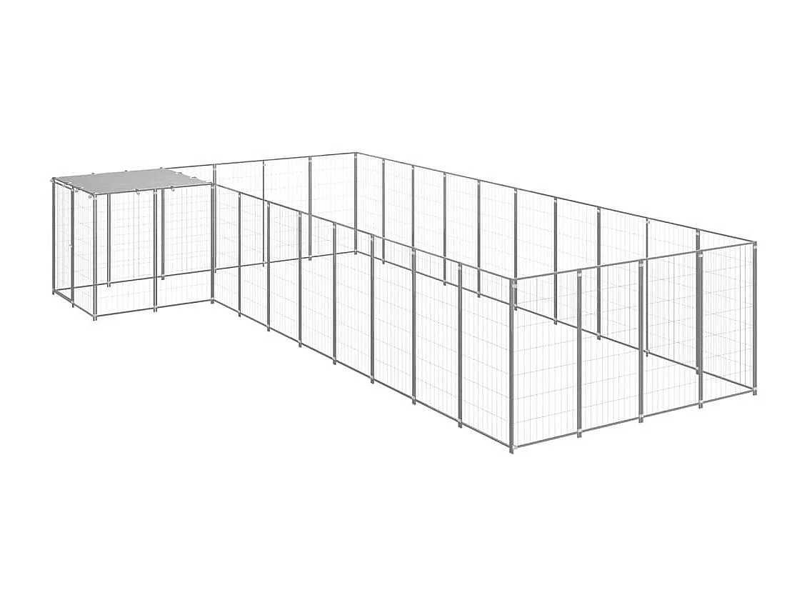Jaula para perrera exterior, parque para mascotas, perro, plata, 13,31 m², acero 02_0000238