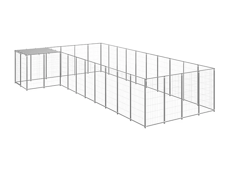 Jaula para perrera exterior, parque para mascotas, perro, plata, 13,31 m², acero 02_0000238