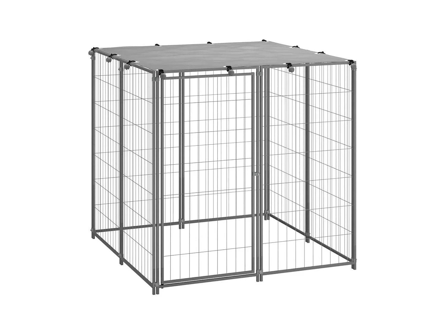 Jaula para perrera de exterior, recinto para parque de animales, perro, plata, 110 x 110 x 110 cm, acero 02_0000234