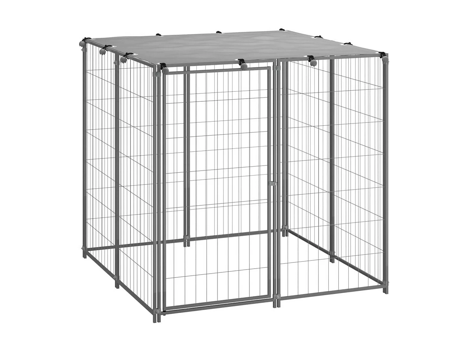 Cuccia da esterno gabbia recinto parco animali cane argento 110 x 110 x 110 cm acciaio 02_0000234