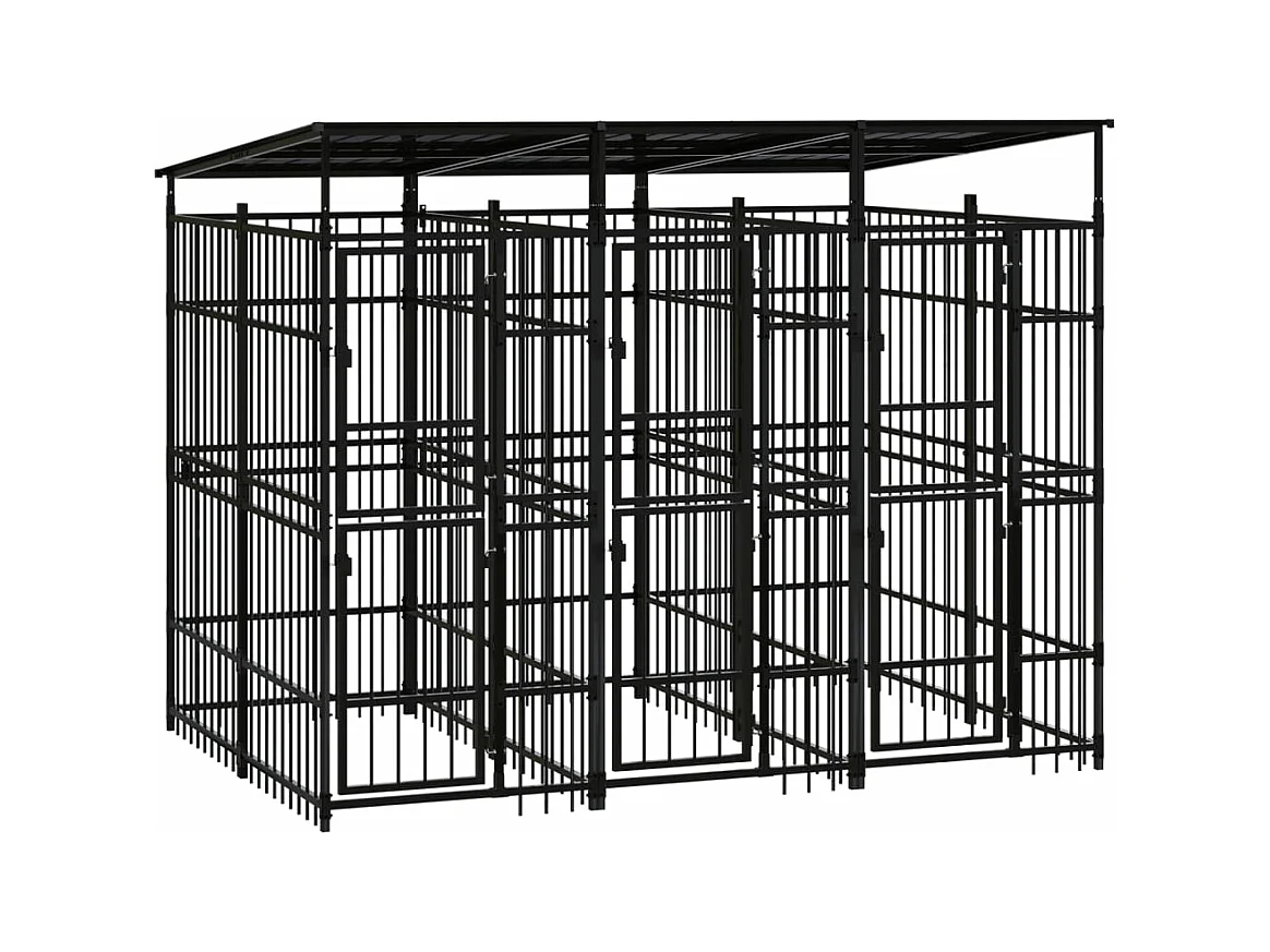 Cuccia gabbia per animali da esterno pac con tetto per cani in acciaio 5,53 m² nero 02_0041761