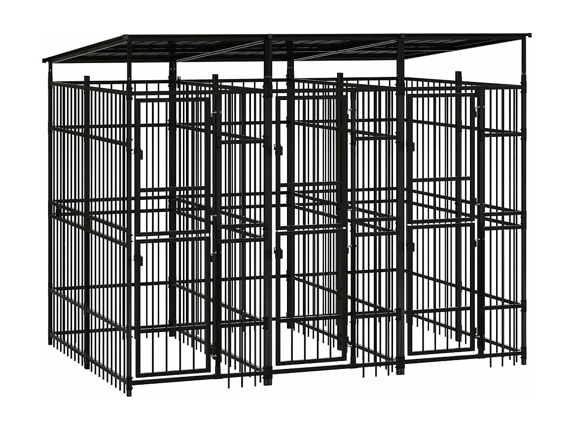 Cuccia gabbia per animali da esterno pac con tetto per cani in acciaio 5,53 m² nero 02_0041761