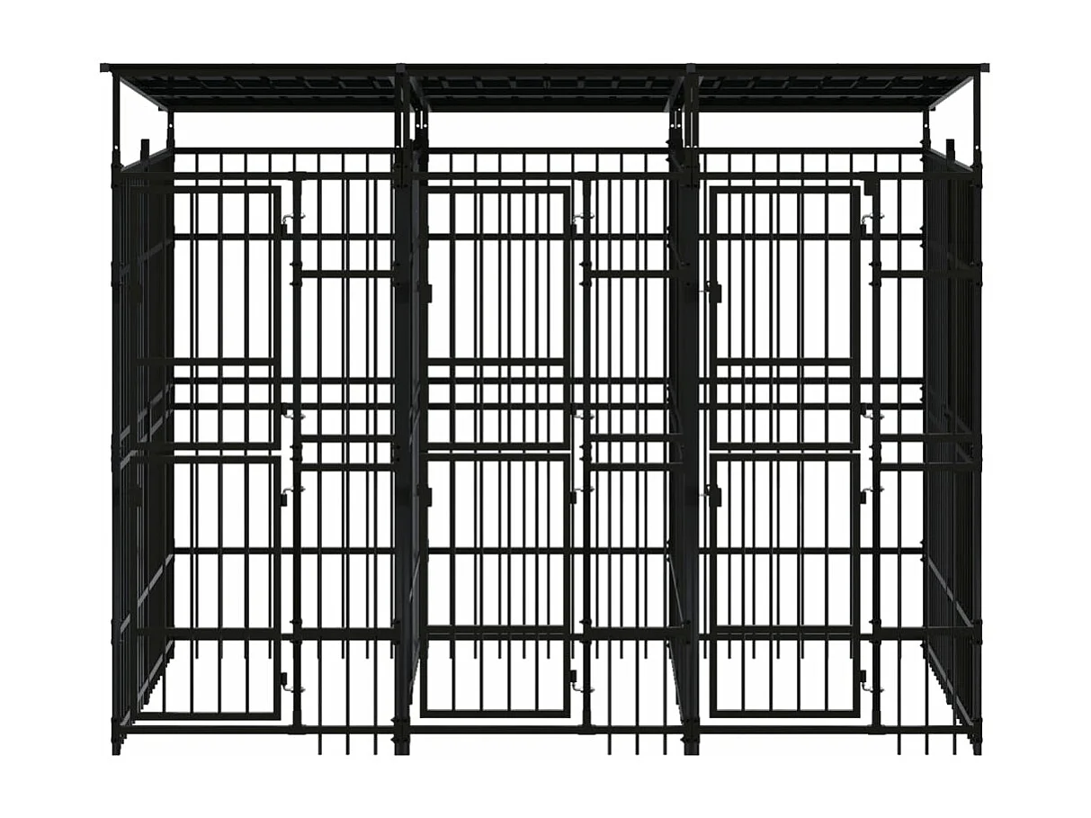 Cuccia gabbia per animali da esterno pac con tetto per cani in acciaio 5,53 m² nero 02_0041761