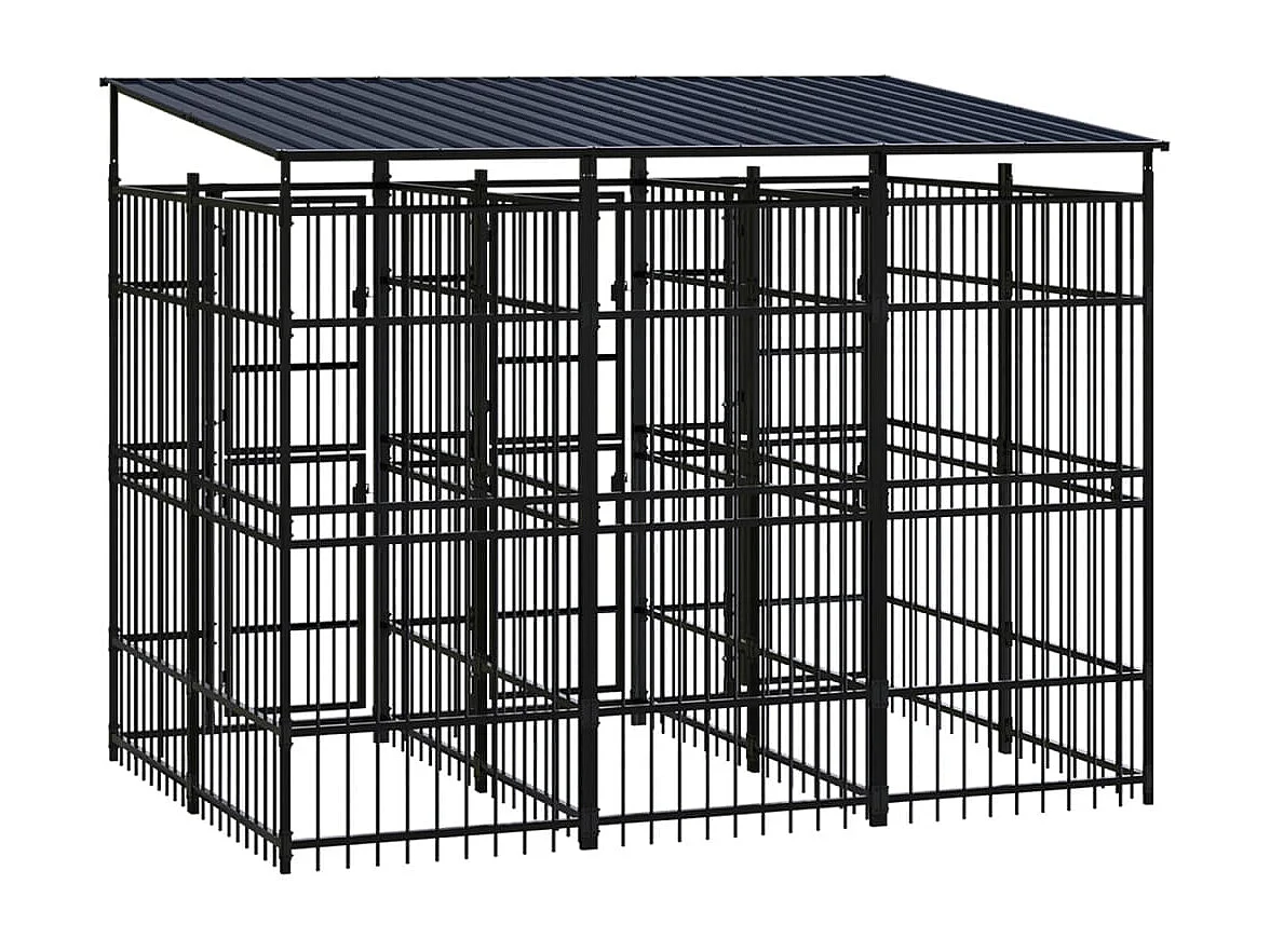 Cuccia gabbia per animali da esterno pac con tetto per cani in acciaio 5,53 m² nero 02_0041761