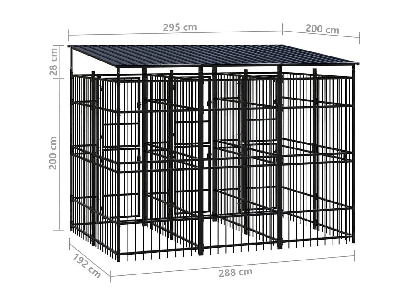 Cuccia gabbia per animali da esterno pac con tetto per cani in acciaio 5,53 m² nero 02_0041761