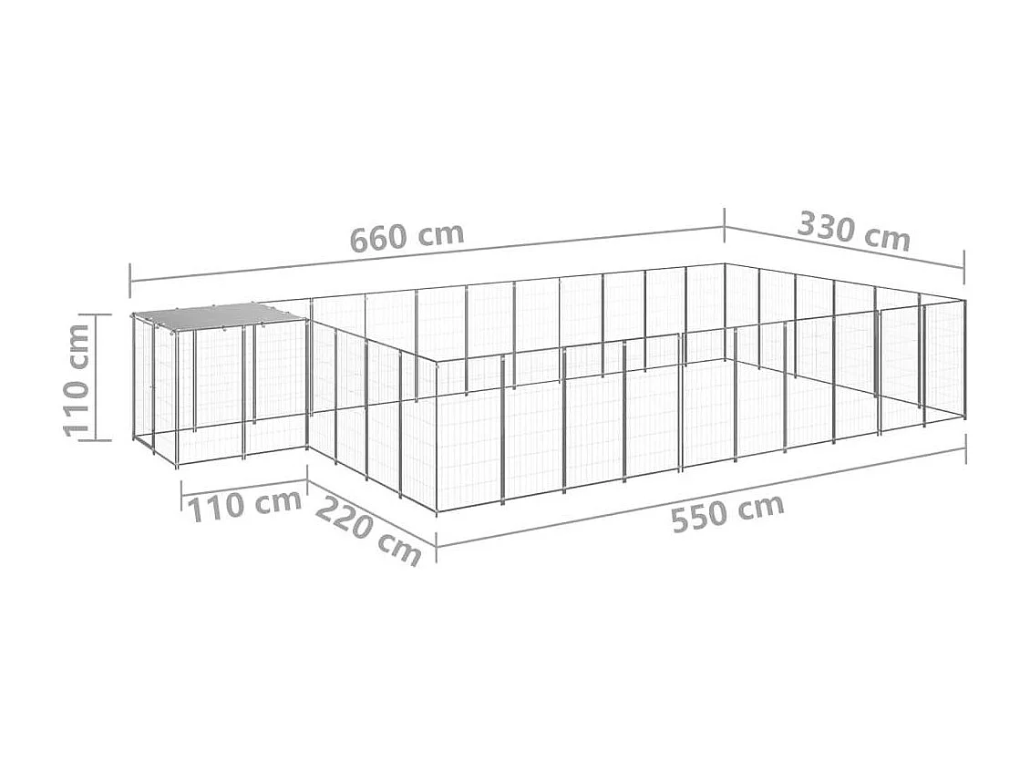 Chenil extérieur cage enclos argenté 660 x 330 x 110 cm 02_0000247