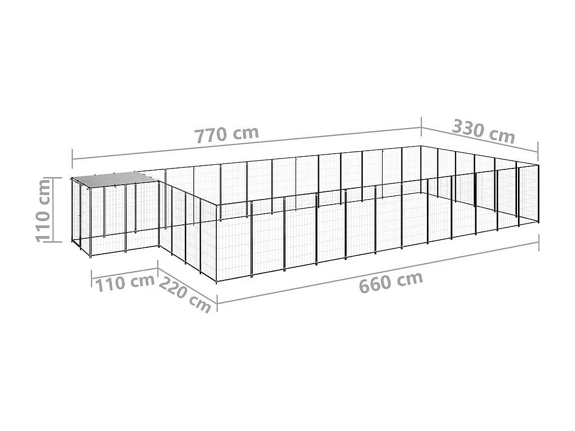 Chenil extérieur cage enclos noire 770 x 330 x 110 cm 02_0000510