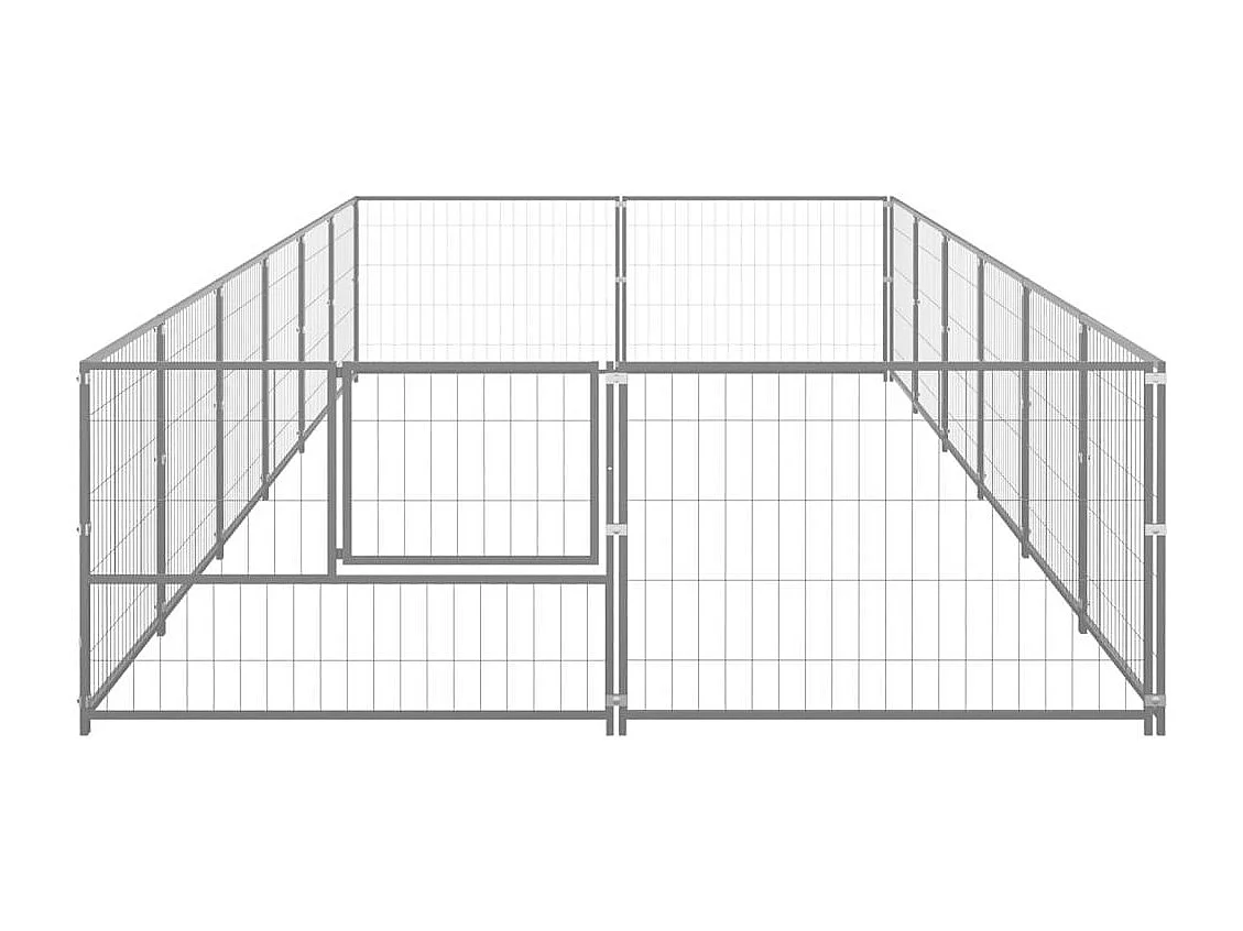 Cuccia da esterno gabbia per cani parco animali argento 12 m² acciaio 02_0000235