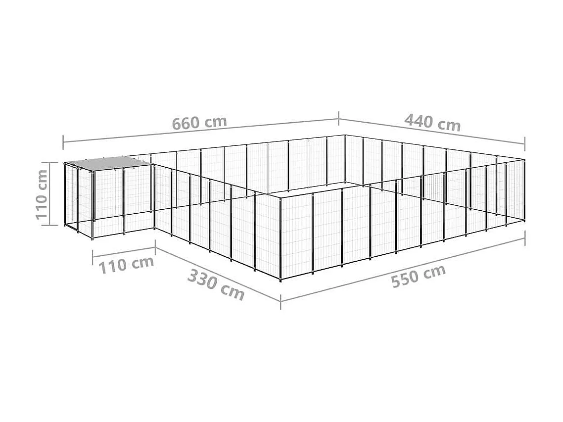 Chenil extérieur cage enclos noire 660 x 440 x 110 cm 02_0000514