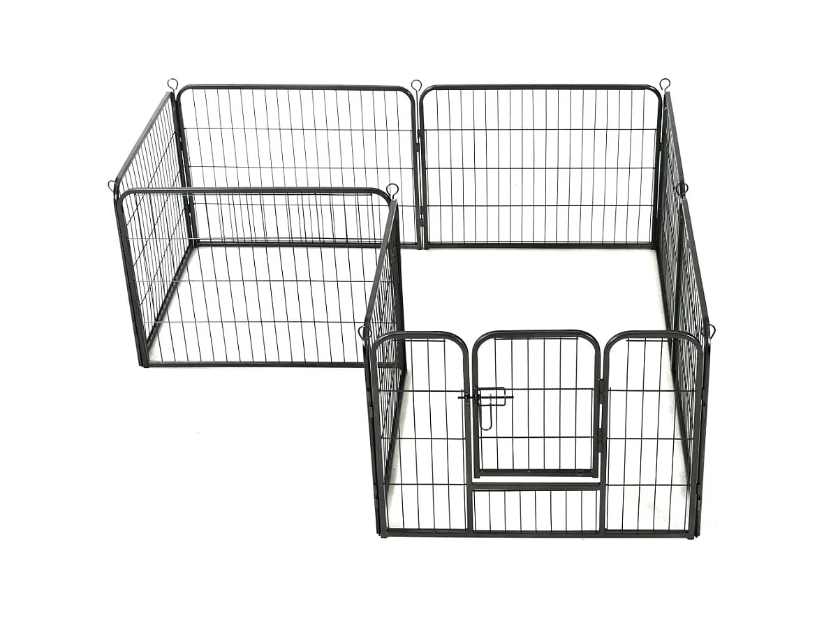 Parco per cani 8 pannelli in acciaio 60 x 80 cm recinto per cani nero 02_0000566
