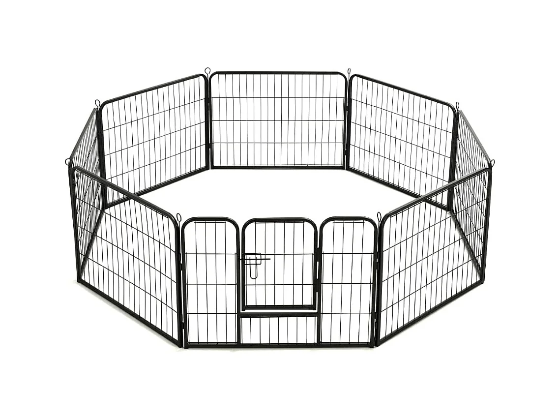 Parco per cani 8 pannelli in acciaio 60 x 80 cm recinto per cani nero 02_0000566