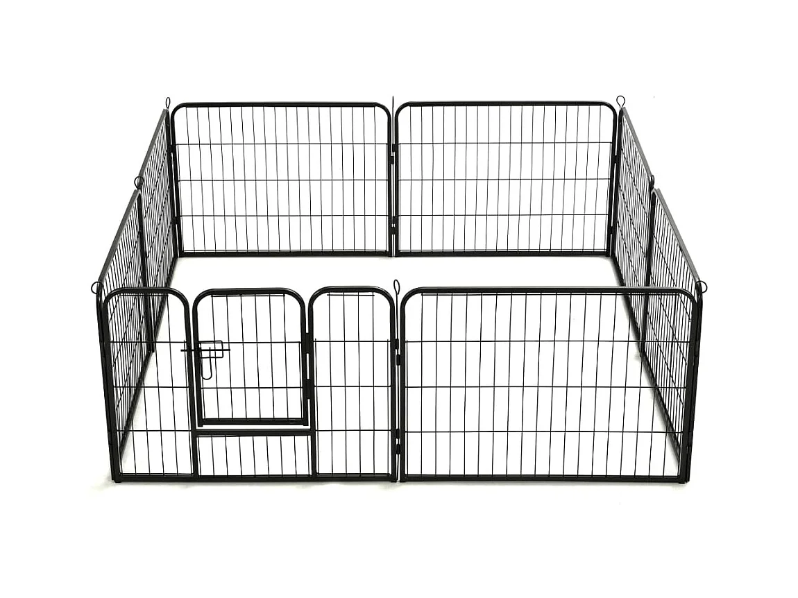 Parco per cani 8 pannelli in acciaio 60 x 80 cm recinto per cani nero 02_0000566