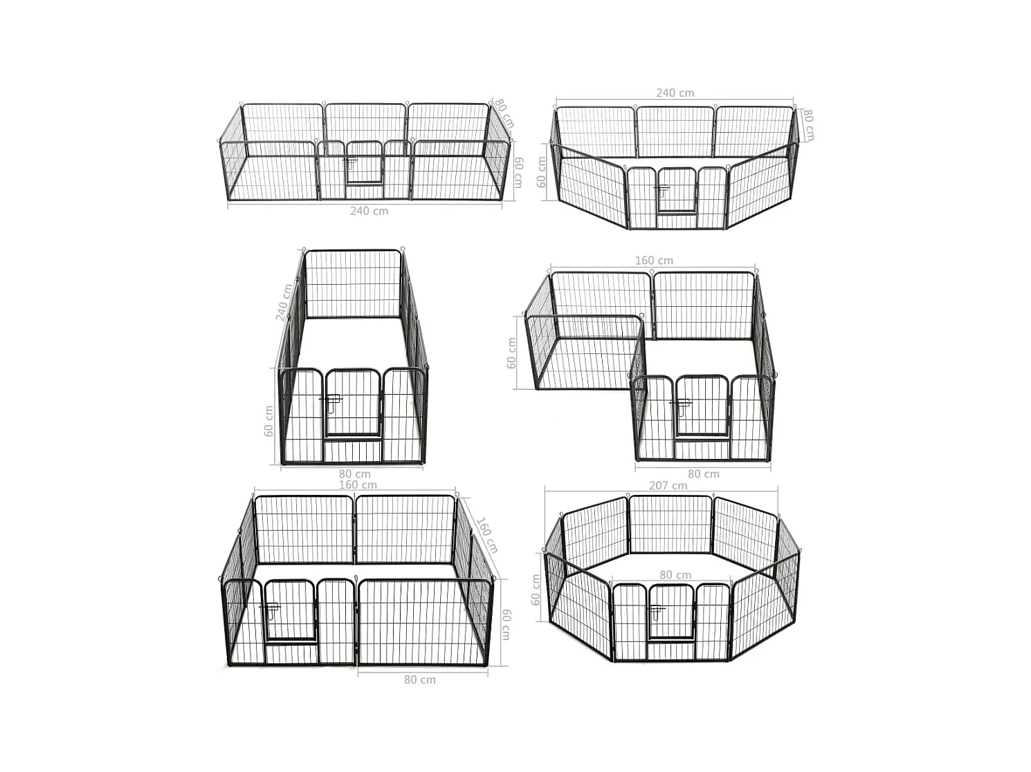Parco per cani 8 pannelli in acciaio 60 x 80 cm recinto per cani nero 02_0000566