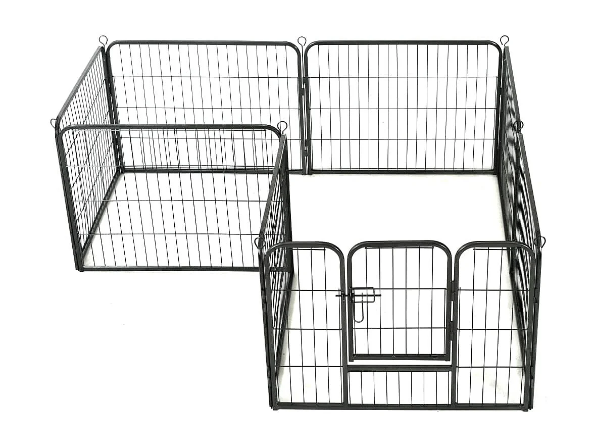 Parco per cani 8 pannelli in acciaio 60 x 80 cm recinto per cani nero 02_0000566