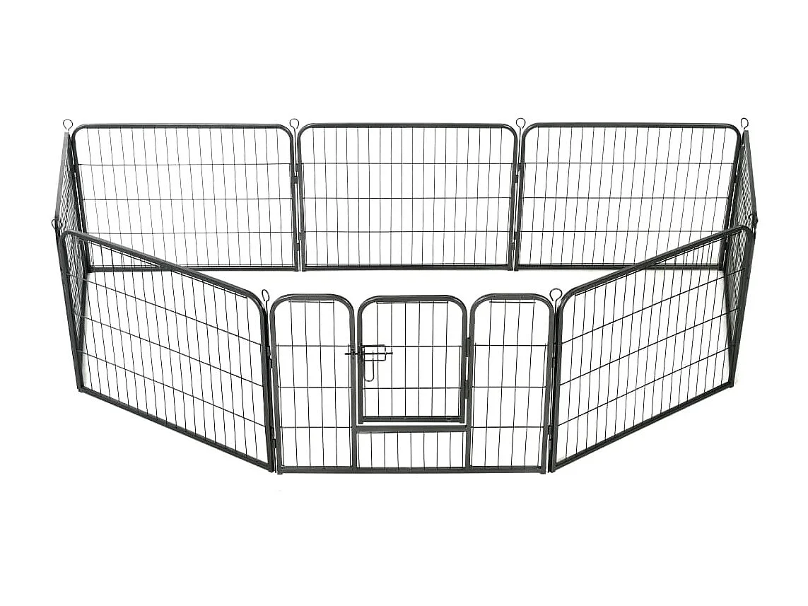 Parco per cani 8 pannelli in acciaio 60 x 80 cm recinto per cani nero 02_0000566