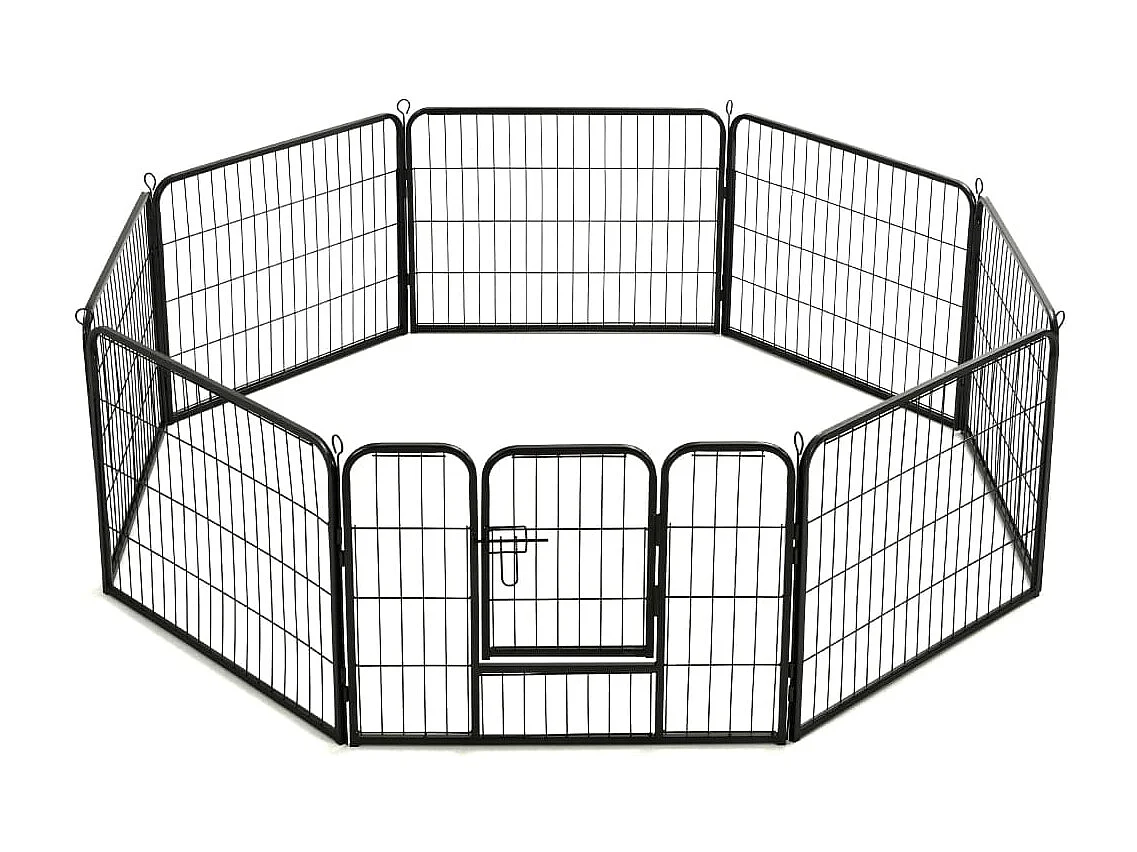 Parco per cani 8 pannelli in acciaio 60 x 80 cm recinto per cani nero 02_0000566