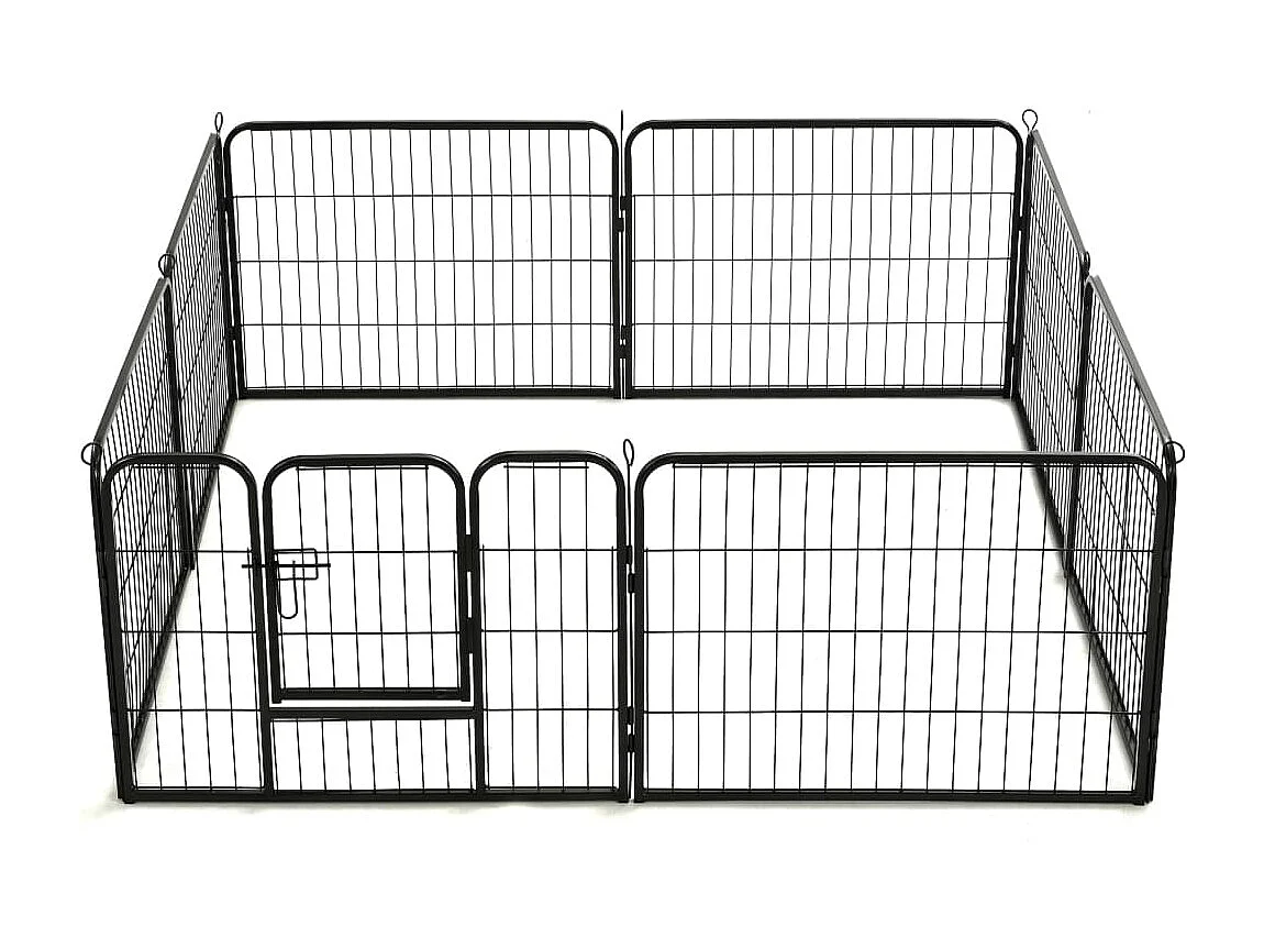Parco per cani 8 pannelli in acciaio 60 x 80 cm recinto per cani nero 02_0000566