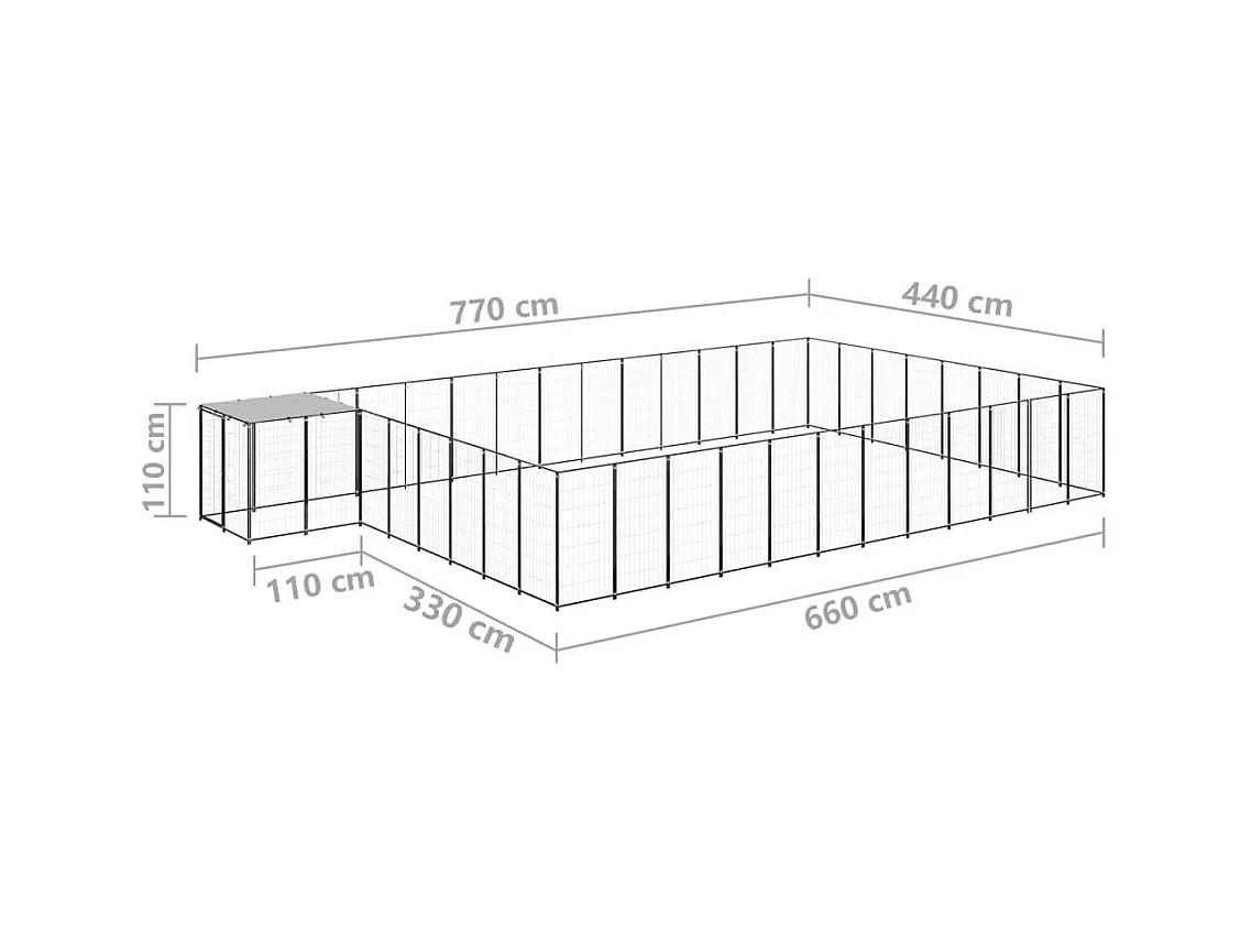 Chenil extérieur cage enclos noire 770 x 440 x 110 cm 02_0000522