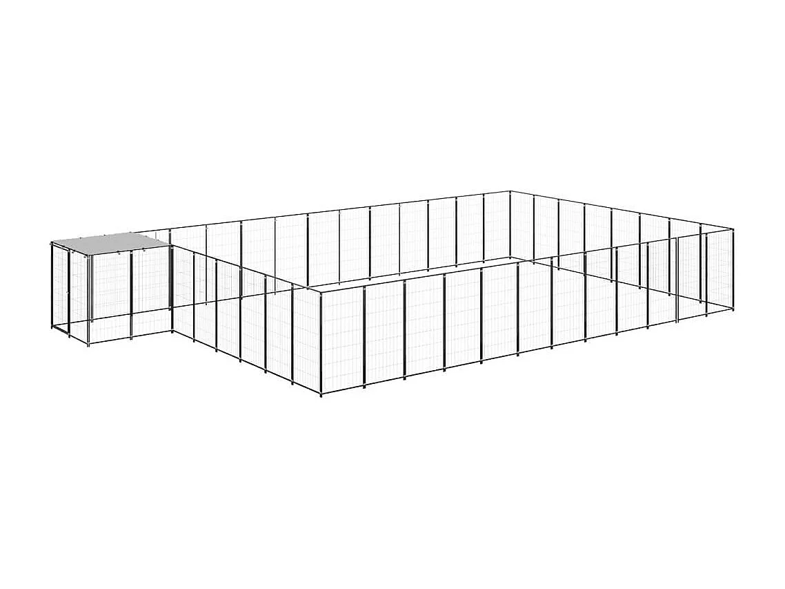 Jaula para perrera exterior, recinto para parque para animales y perros, 30,25 m², 110 cm, acero negro 02_0000522