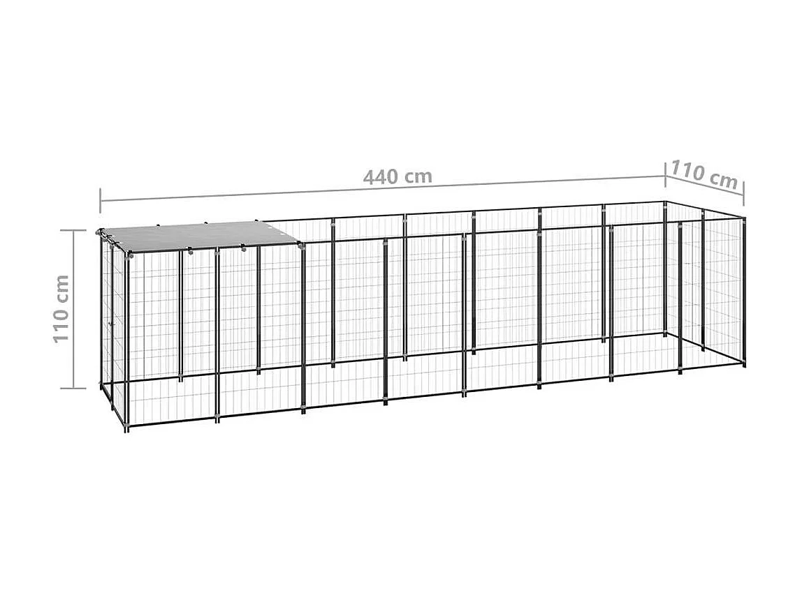 Caseta exterior para jaula, parque para animales y perros, 4,84 m², acero negro 02_0000532