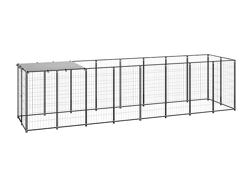 Cuccia da esterno gabbia per cani parco animali 4,84 m² acciaio nero 02_0000532