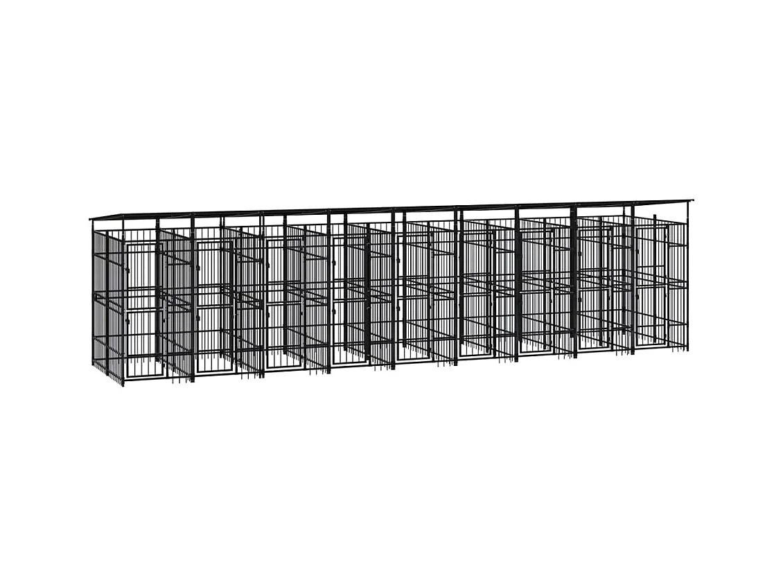 Cuccia gabbia per animali da esterno pac con tetto per cani in acciaio 16,59 m² nero 02_0041747