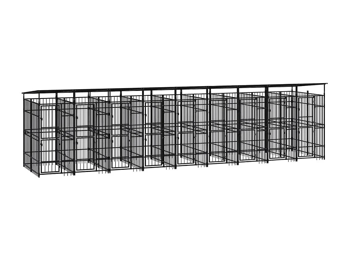 Cuccia gabbia per animali da esterno pac con tetto per cani in acciaio 16,59 m² nero 02_0041747