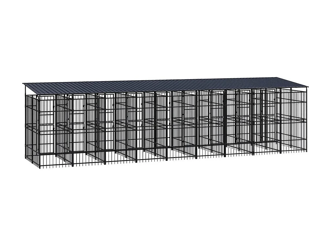 Cuccia gabbia per animali da esterno pac con tetto per cani in acciaio 16,59 m² nero 02_0041747