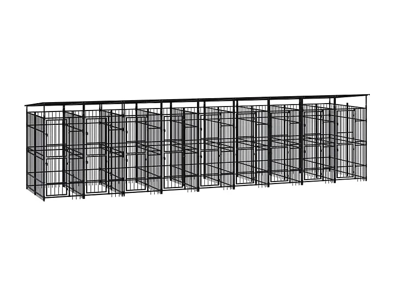 Cuccia gabbia per animali da esterno pac con tetto per cani in acciaio 16,59 m² nero 02_0041747