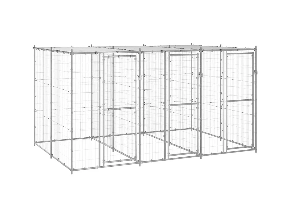 Jaula para caseta de exterior, parque para animales, perro de exterior de acero galvanizado con techo 7,26 m² 02_0000445