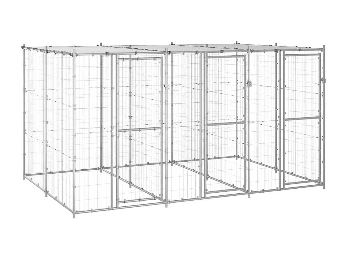 Cuccia da esterno gabbia recinto per animali box per cani da esterno in acciaio zincato con tetto 7,26 m² 02_0000445