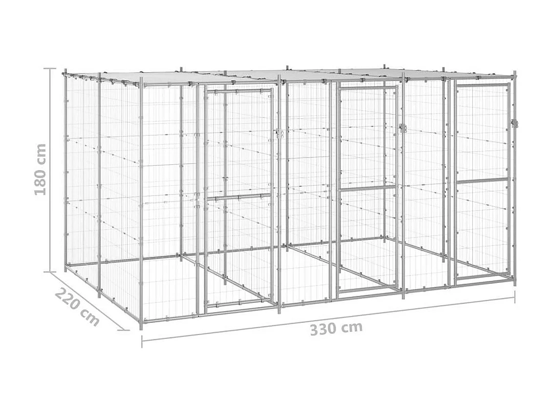 Cuccia da esterno gabbia recinto per animali box per cani da esterno in acciaio zincato con tetto 7,26 m² 02_0000445