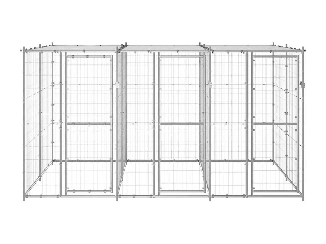 Cuccia da esterno gabbia recinto per animali box per cani da esterno in acciaio zincato con tetto 7,26 m² 02_0000445