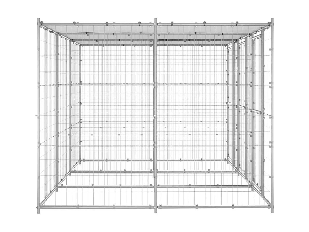 Cuccia da esterno gabbia recinto per animali box per cani da esterno in acciaio zincato con tetto 7,26 m² 02_0000445