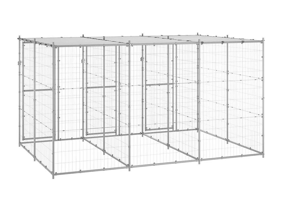 Cuccia da esterno gabbia recinto per animali box per cani da esterno in acciaio zincato con tetto 7,26 m² 02_0000445