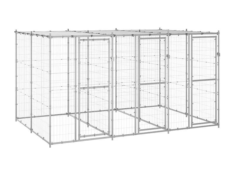 Gaiola para canil ao ar livre cercadinho para animais ao ar livre para cães em aço galvanizado com telhado 7,26 m² 02_0000445