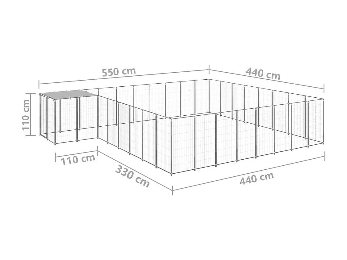 Chenil extérieur cage enclos argenté 550 x 440 x 110 cm 02_0000252