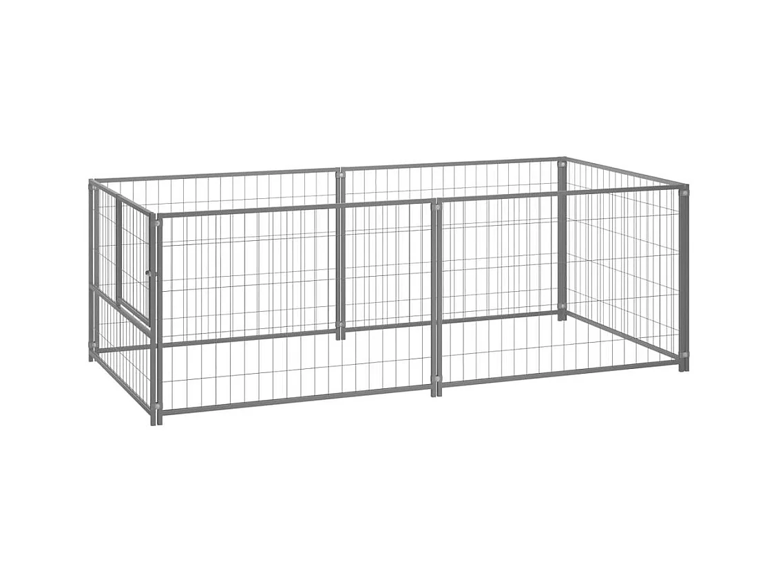 Chenil extérieur cage enclos argenté 200 x 100 x 70 cm 02_0000253