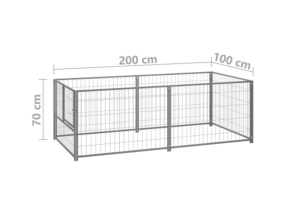 Chenil extérieur cage enclos argenté 200 x 100 x 70 cm 02_0000253