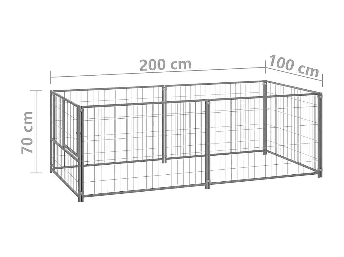 Cuccia da esterno gabbia recinto parco animali cane argento 200 x 100 x 70 cm acciaio 02_0000253