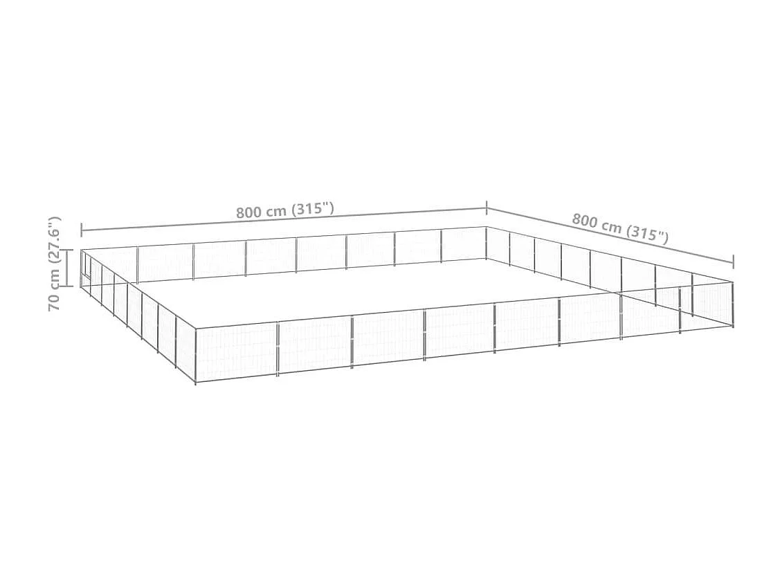Jaula para perrera exterior, parque para mascotas, perro, plata, 64 m², acero 02_0000296