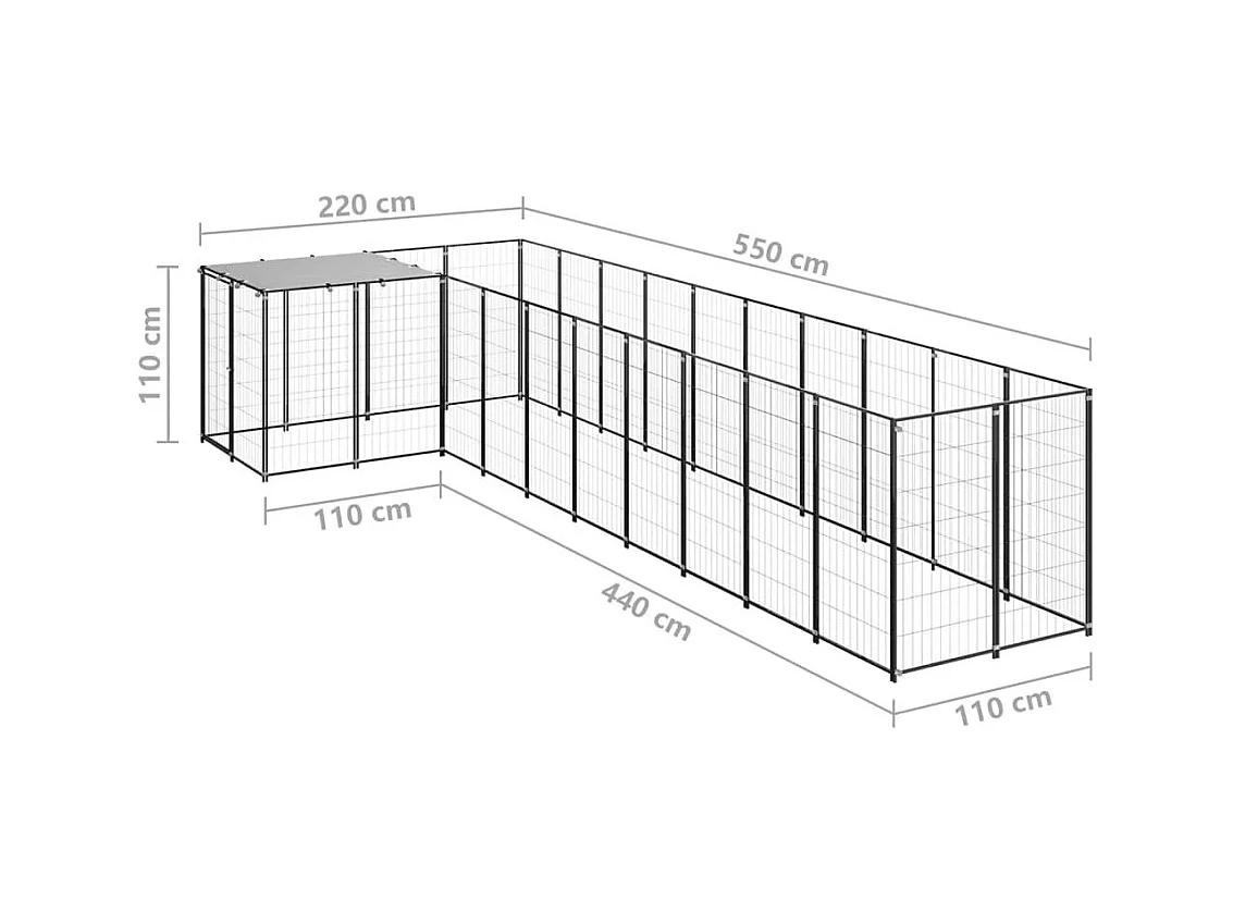 Chenil extérieur cage enclos noire 220 x 550 x 110 cm 02_0000553