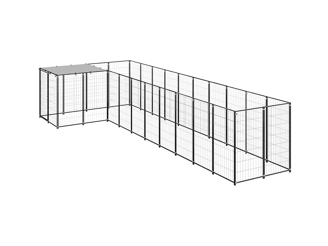 Cuccia da esterno gabbia per cani parco animali 7,26 m² acciaio nero 02_0000553