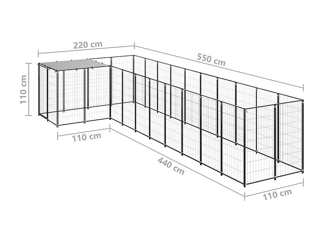 Caseta exterior para jaula, parque para animales y perros, 7,26 m², acero negro 02_0000553