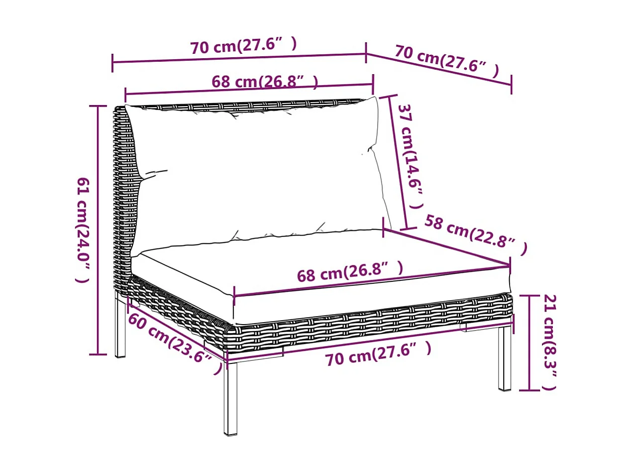 Set mobili da giardino per esterni set 7 pezzi con cuscini in polyrattan grigio scuro 02_0017287