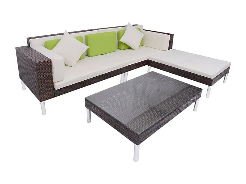 Móveis de jardim móveis de exterior Conjunto de móveis de 4 peças com almofadas de resina tecida marrom 02_0016194