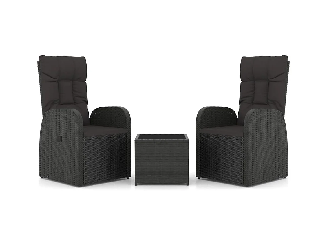 Set di mobili da giardino mobili da esterno Set di mobili da 3 pezzi polyrattan nero e acciaio 02_0014207